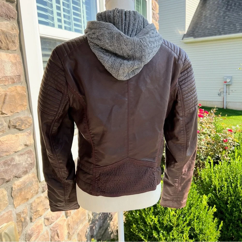 Xhilaration Brown Jacket with Gray Hood size Large